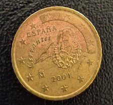 Spain 50 Euro Cent 2001 España Cervantes Brass Coin KM#1047 RD 0.7 picture