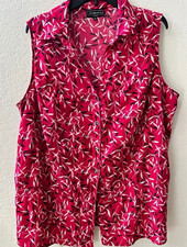 Elementz Women’s Plus 2X Pink Floral V-Neck Sleeveless Button Front Blouse picture