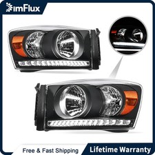 DimFlux Headlights for 06-08 Dodge Ram 1500 2500 3500 w/LED DRL Black Housing picture