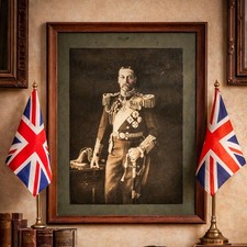 Large Antique British Empire King George V Portrait Photograph Framed picture