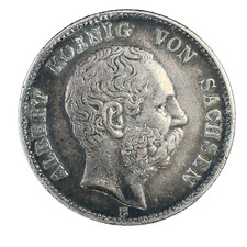1893 E Germany 2 Mark Saxony Albertine AU. Silver Coin  KM#1245 picture