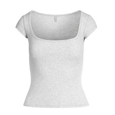 Women's SKIMS Cotton Jersey Scoop Neck T-Shirt in Light Heather Gray picture