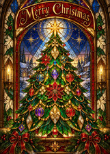 Stained Glass Christmas Tree Card – Elegant Christmas Blessings Holiday Greeting picture