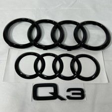 3pc AUDI Q3 4 Ring Front 285mm Grille & Trunk Rear 202mm Adhesive Gloss Black picture