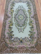3.83x7 ft Yellow Flowers Carpet Rug, Area Turkish Wool Rug, Handmade Floor Rugs picture