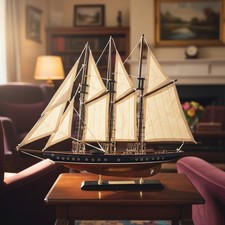 24-Inch Wooden Sailboat Model with Antique Blue and Walnut Finish for Decor picture