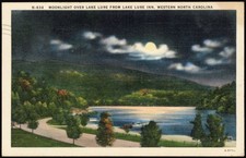 Lake Lure, North Carolina NC Moonlight Over Lure from Inn 1944 Morganton Vintage picture