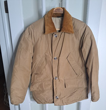 Vintage L.L.Bean Goose Down Puffer Jacket Tan Corduroy Collar M USA - No Hood picture