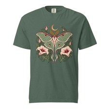 Luna Moth Moonflower T-Shirt Vintage Botanical Cottage Goth Tee picture