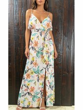BCBG Floral Chiffon Maxi Dress with Side Slit Small picture