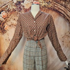 Vintage 1960s Evan-Picone Geometric Abstract Print Blouse Rust Brown Pima Cotton picture