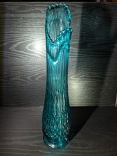 vintage LE Smith Swung Vase thousand eye Triangles Peacock Blue OBO picture