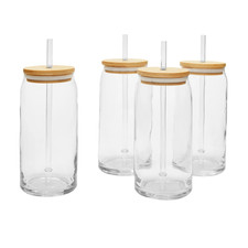 Mainstays Briar Can Glass Drinkware with Lids ,Straws, Set of 4. picture