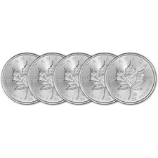 Canada Silver Maple Leaf - 1 oz - $5 - BU - Five 5 Coins - Random Date picture