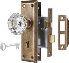 Upgraded Mortise Lock Set for Interior Door, Vintage Antique Brass Crystal Gl... picture
