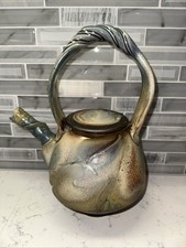 VTG~STEVEN HILL Studio Blue/Gray Ceramic 12.5” Tea Pot w/Lid Signed~Beautiful picture