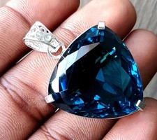 Natural London Blue Topaz 925 Sterling Silver Pendant Certified Gemstone 94.5 Ct picture