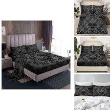 Erosebridal Queen Black Damask Sheet Set Gothic Victorian Baroque picture