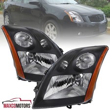 Black Headlights Fits 2007-2009 Sentra 2.0L OE Style Assembly Left+Right 07-09 picture