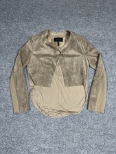Vintage BCBG MAXAZRIA Medium Norton Khaki Crop Jacket Beige Cowl Draped Back picture