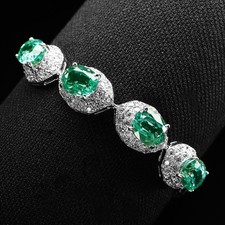 Bluish Green Paraiba Tourmaline 14.35Ct 925 Sterling Silver Handmade Bracelets picture