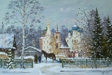Russian Winter Landscape, Pereslavl, Old Town, Original Oil on Canvas Painting picture