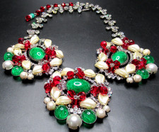 MOANS COUTURE Gorgeous Red & Green Faux Pearl Statement Necklace picture