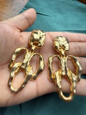 Vtg 80s Signed Vo Les Bernard Runway Statement Clip Earrings Modernist Dangle picture