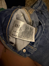 American Eagle Outfitters Women’s Blue Straight Jeans Mid Rise Distressed Sz 0 picture