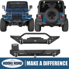 Hooke Road Front Rear Bumper w/ 2x LED Lights For Jeep Wrangler 1987-2006 YJ TJ picture