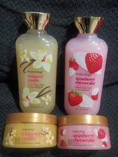 Bodycology Whipped Vanilla & Strawberry Cheesecake Bath Set 4 Pc Body Wash Scrub picture