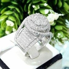 2.80Ct Lab Created Diamond Round Cluster Engagement Ring 14k White Gold Plated picture