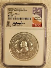 2024 2 ounce Silver George Washington Funeral Commemorative NGC MS70 FDOI Auto picture