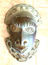 Vintage West African cast-brass or bronze face plaque/hip-mask style of Benin picture