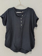 Quince 100% Organic Cotton Gauze Roll Sleeve Shirt Blue Size Large picture