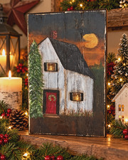 Christmas Farmhouse Moon Hand Painted Reclaimed Wood Primitive Wall Decor picture