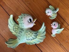 Lefton Green Bird With 2 Babies Set Wall Bluebird picture