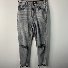 Amercan Eagle Womens Mid Rise Mom Jean Size 0 Long Gray Distressed picture