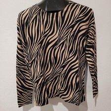 New J.Crew Womens Animal Print Zebra Teddie Sweater Medium Tan/Black AR378 $79 picture