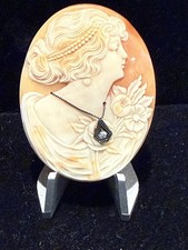 Antique Shell Cameo Wearing 14kt White Gold Necklace with Genuine Diamond picture