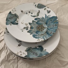 222 Fifth Eliza Teal Porcelain Luncheon Salad Plates 8 3/4” Set Of 4 Mint C picture