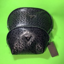 New GUESS Los Angeles 2 Travel Makeup Cosmetic Case Bags Black w/Silver picture