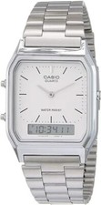 CASIO AQ-230A-7D Silver, Core White Dual time Stainless Steel Band Watch AQ230A picture