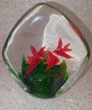 VTG Murano Glass Style Paperweight Hand Blown Glass Aquarium With Red Fish picture