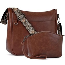 2PCS/Set Crossbody Bags for Women,Vegan Leather Hobo Purse B5-dreamybrown picture
