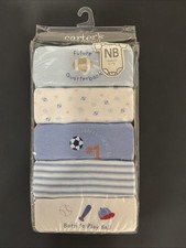 Carter's Newborn Boys 5 Pack Bodysuits 5-7 LBS Sports Football Baseball NEW picture