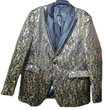New COOFANDY-Black/Embroidered Gold, Mens 1B/CV, Formal Dress Jacket-(L) picture