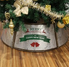 Metal Christmas Tree Collar Ring - 29 Inch Diameter Base For Tree Decor Silver picture