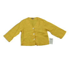 Flax Blouse Womens XS Yellow Linen Shell Button Front Cropped Lightweight New picture
