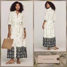 Anthropologie Maeve The Mona Linen Shirt Dress Neutral Pattern Medium NWT $188 picture